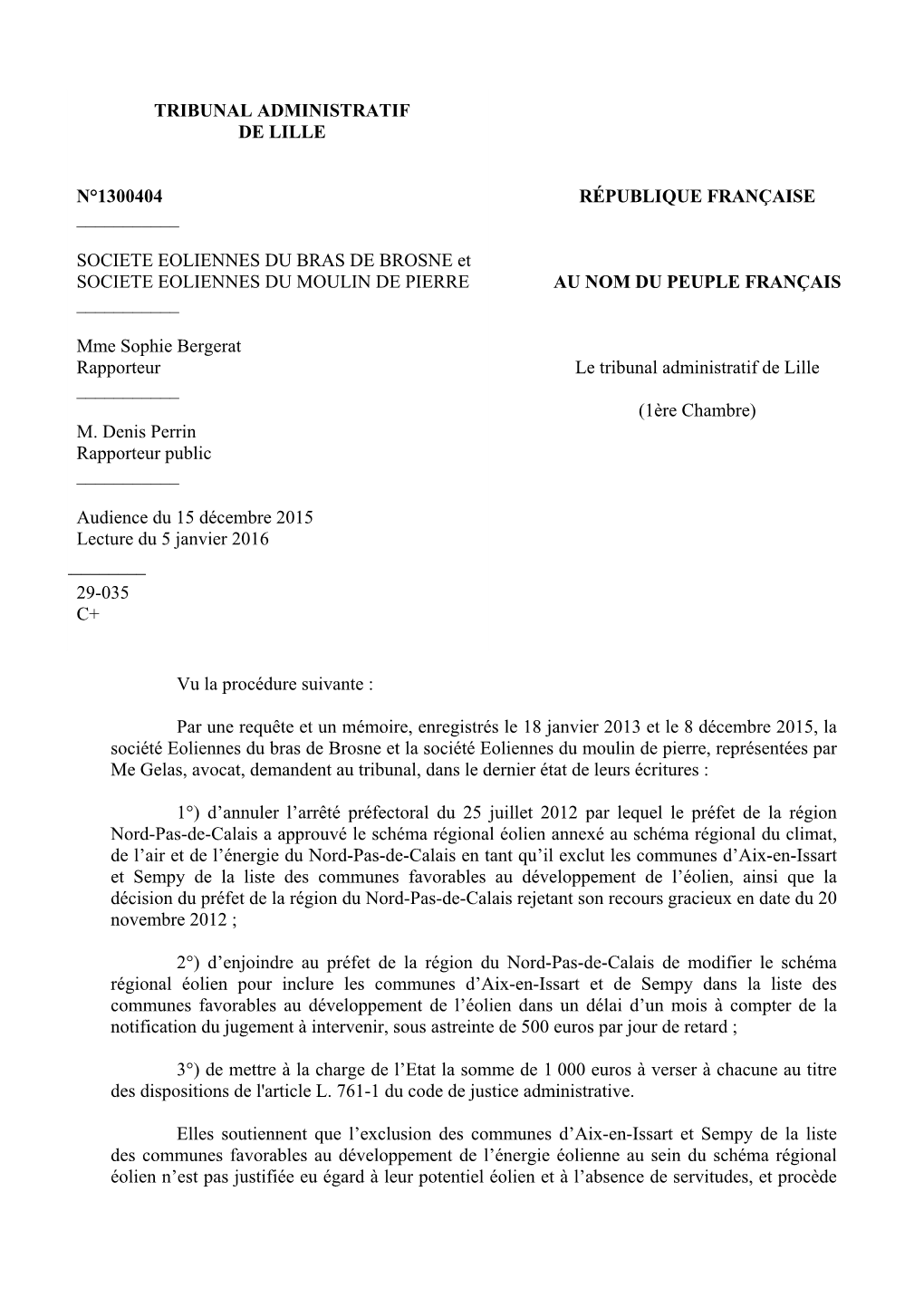 Tribunal Administratif De Lille N°1300404