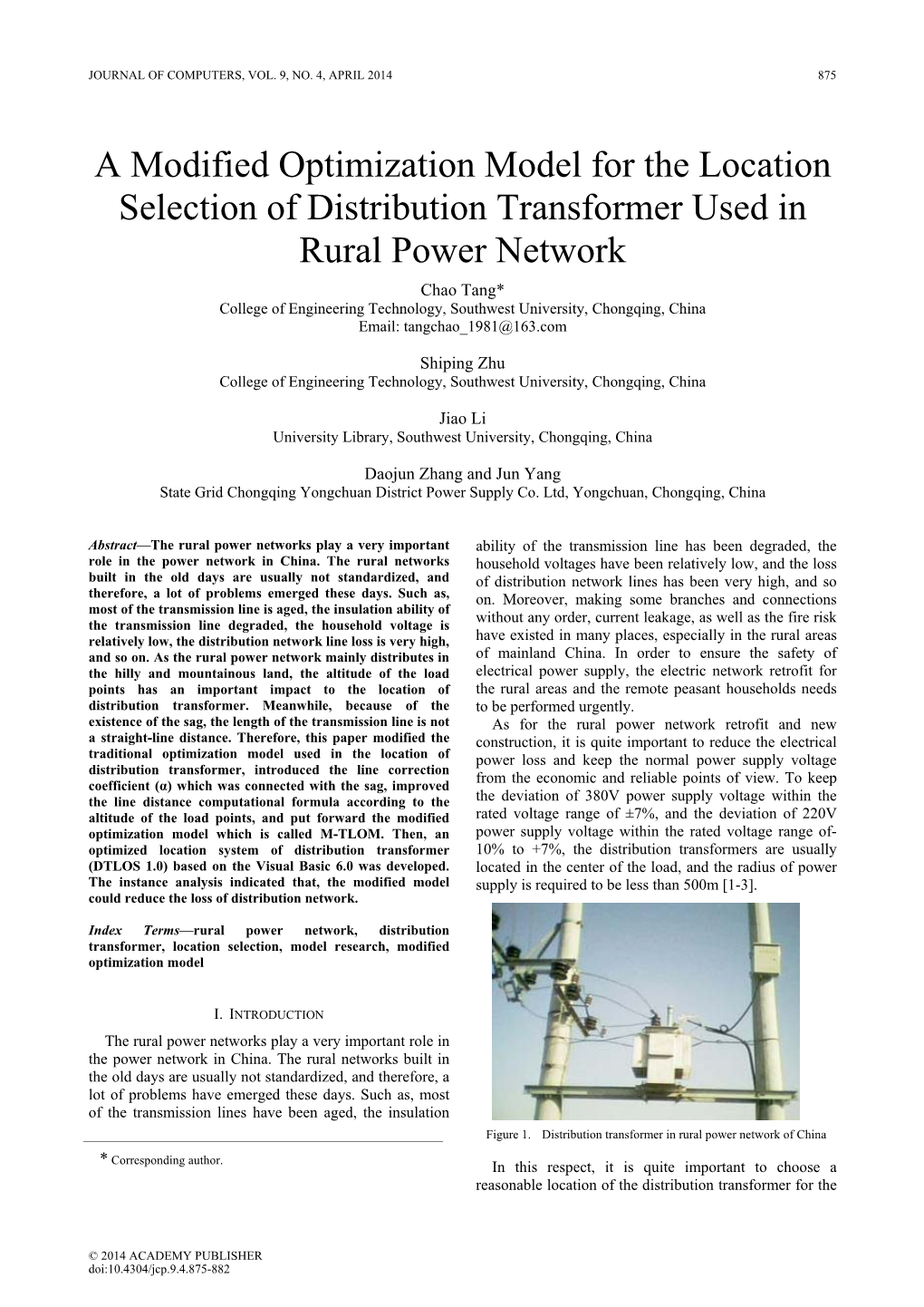 A Modified Optimization Model for the Location Selection of Distribution Transformer Used in Rural Power Network