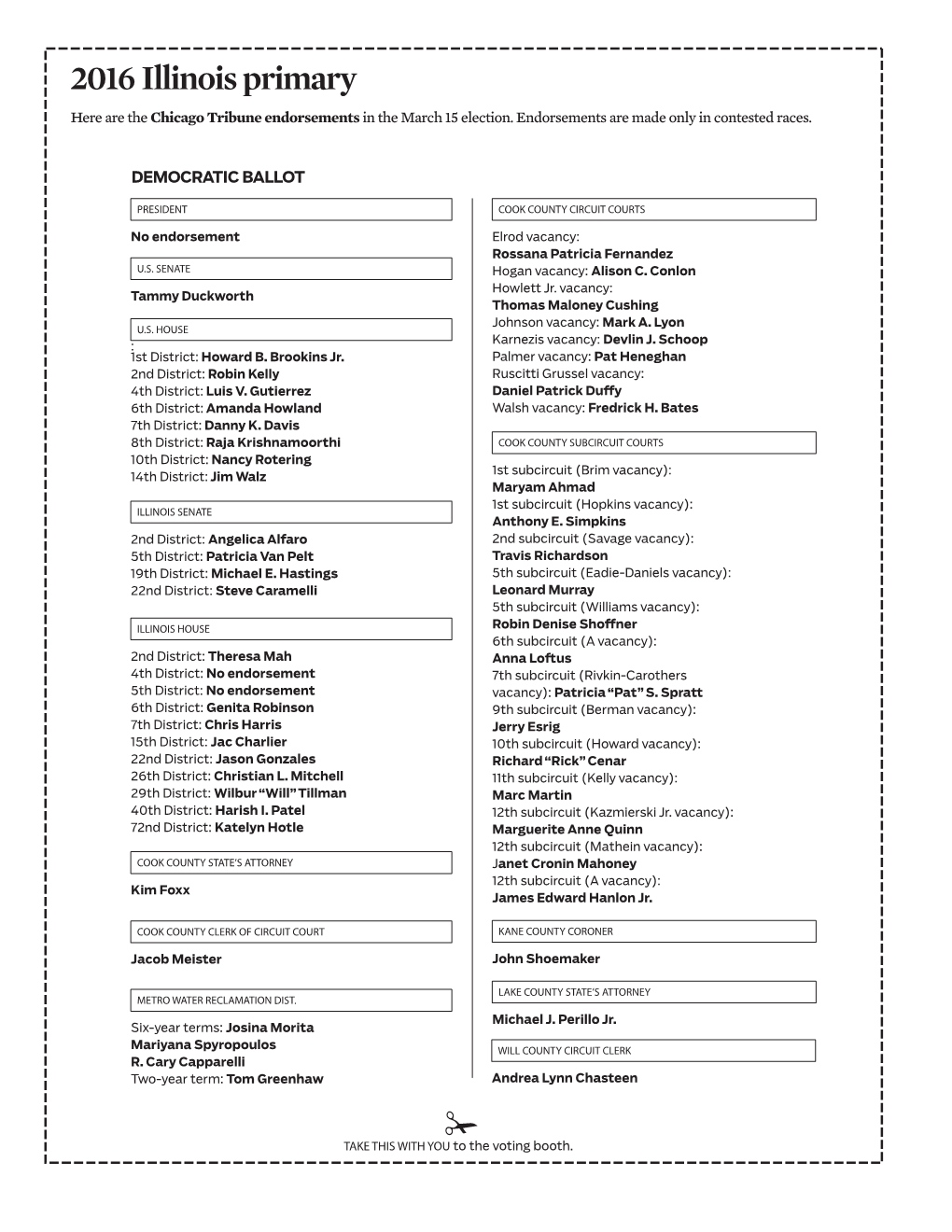 2016 Illinois Primary Here Are the Chicago Tribune Endorsements in the March 15 Election