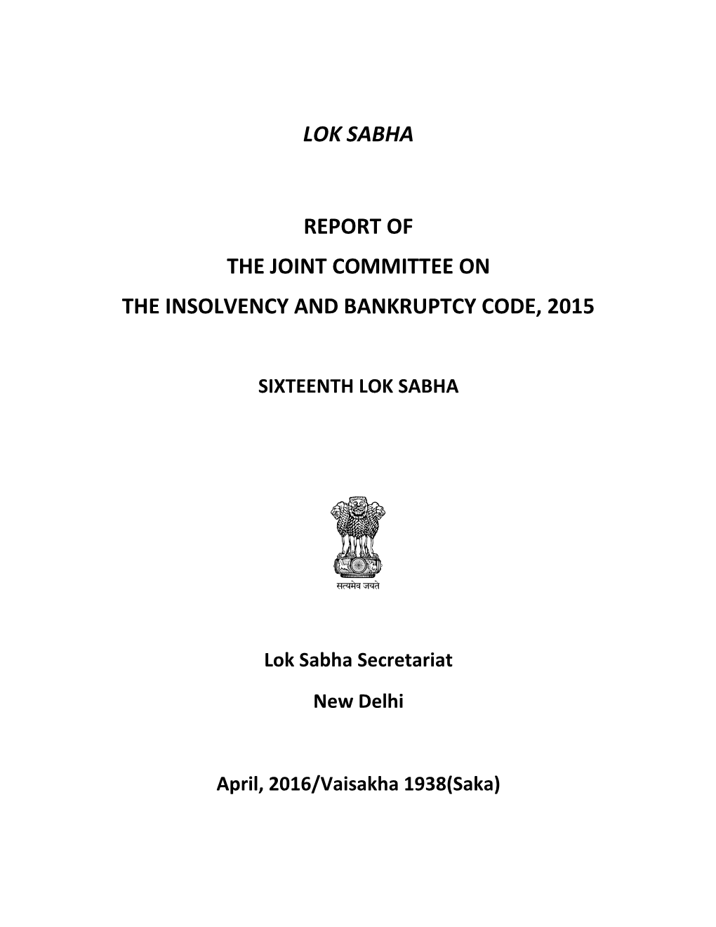 Lok Sabha Report of the Joint Committee on The