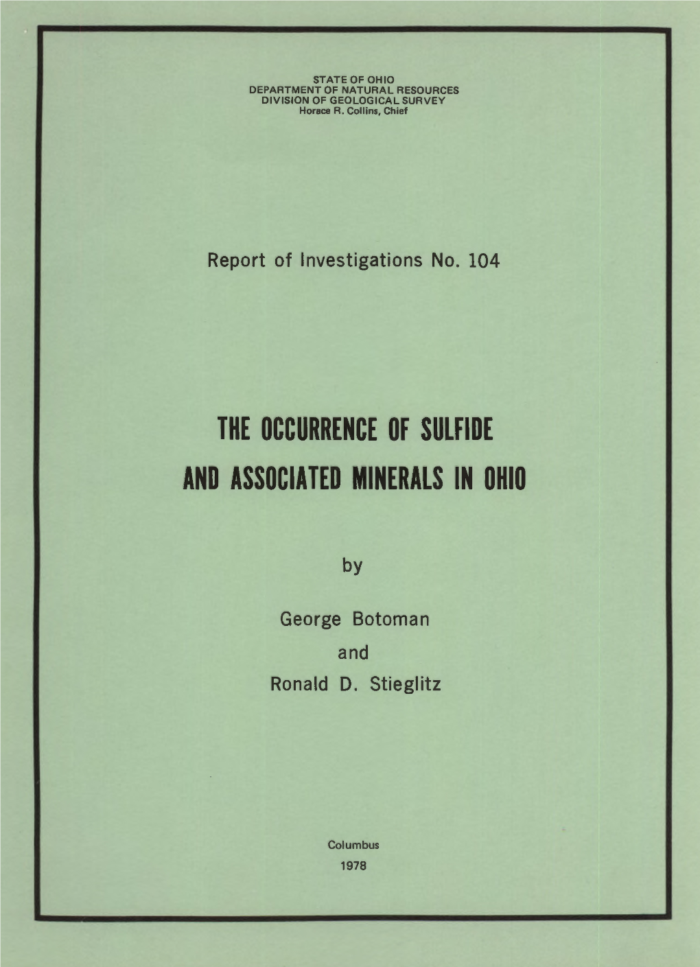 The Occurrence of Sulfide and Associated Minerals in Ohio