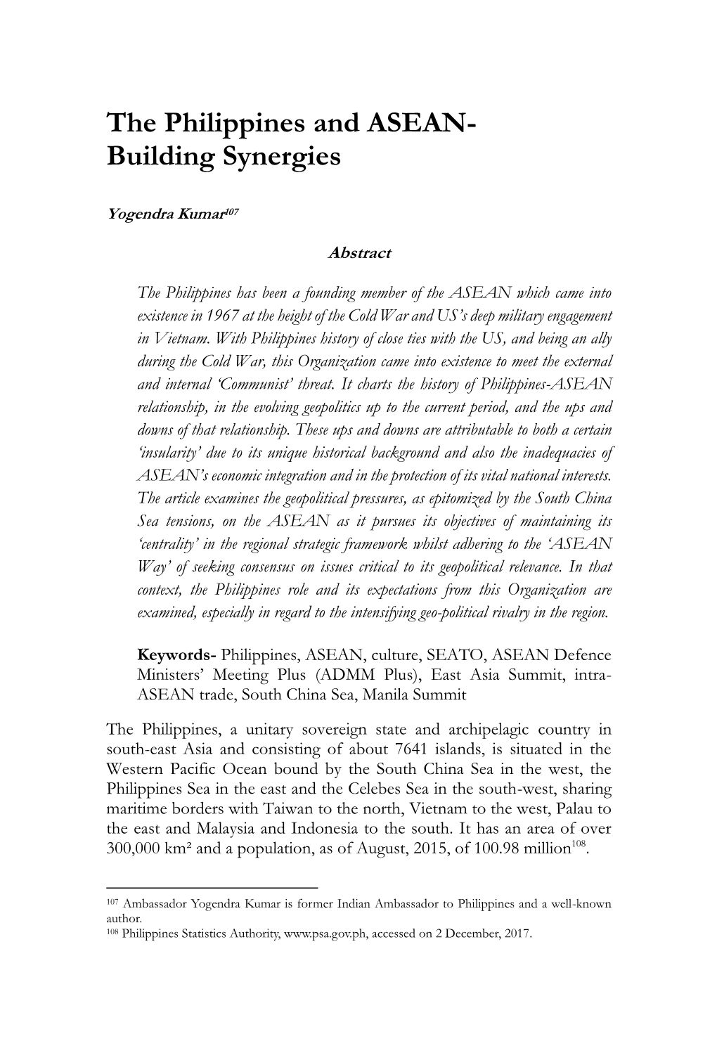 The Philippines and ASEAN- Building Synergies