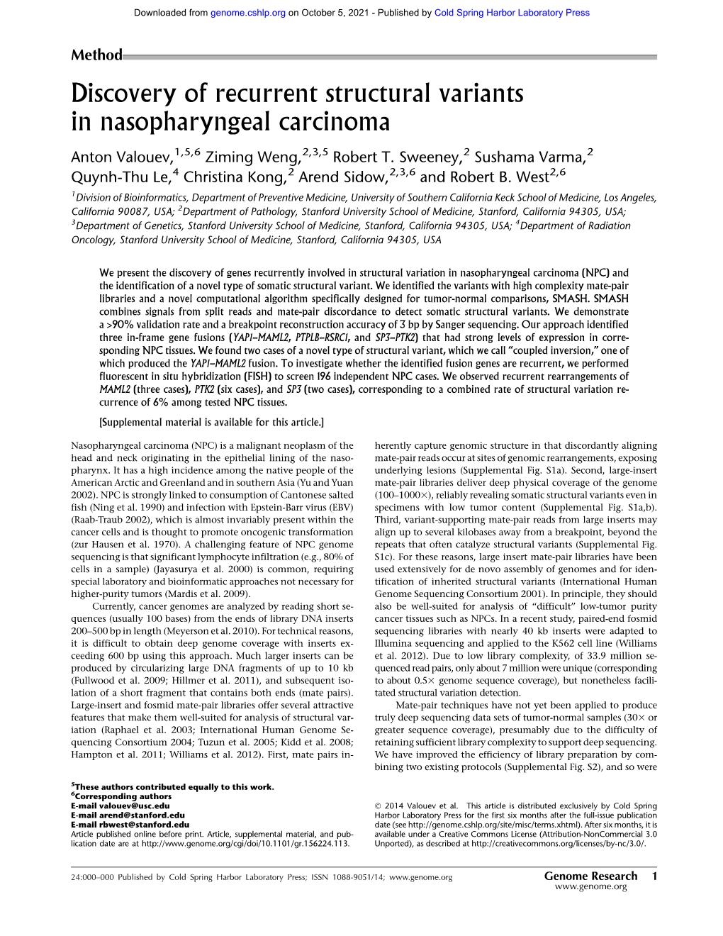 Discovery of Recurrent Structural Variants in Nasopharyngeal Carcinoma