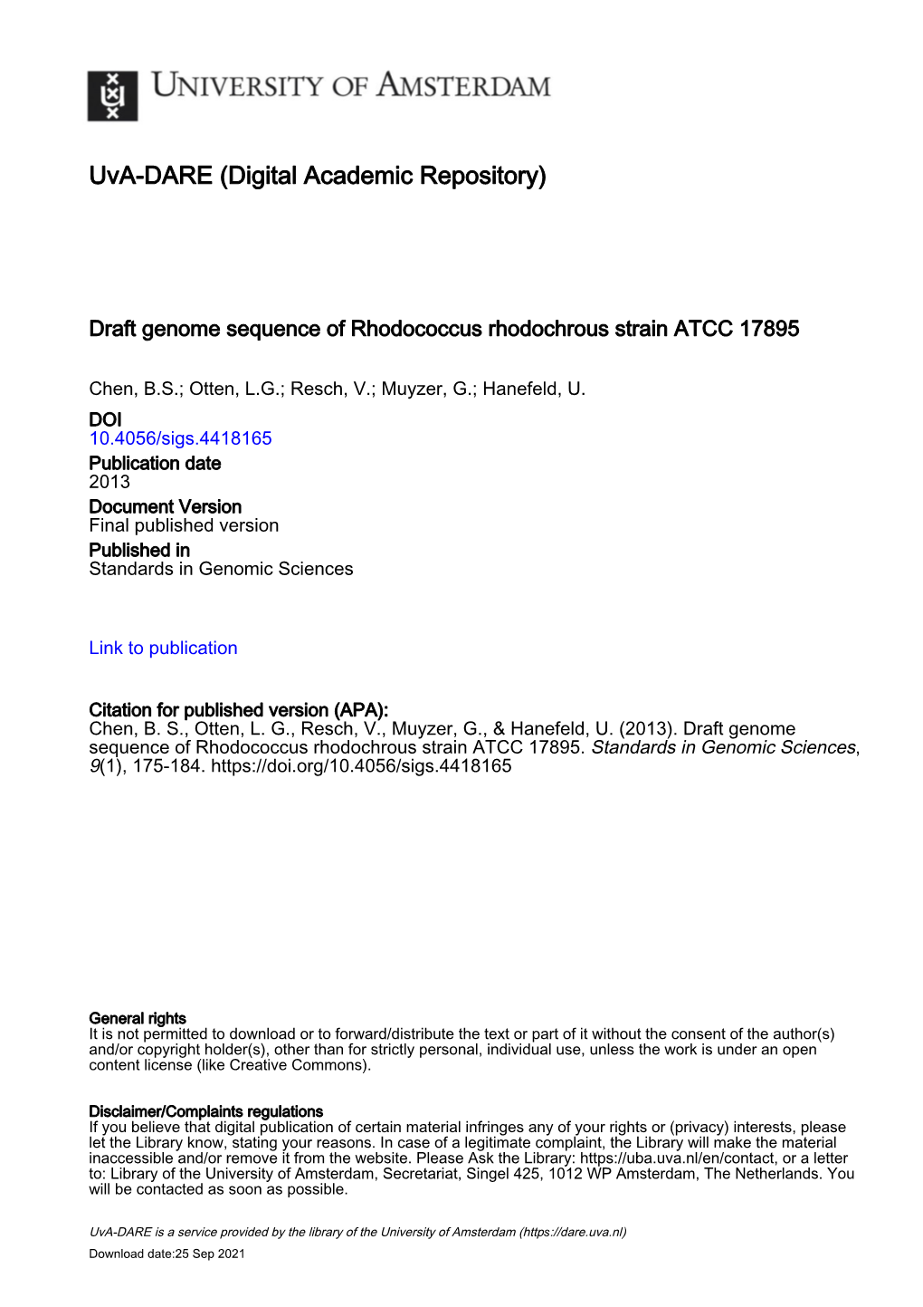 Rhodococcus Rhodochrous Strain ATCC 17895