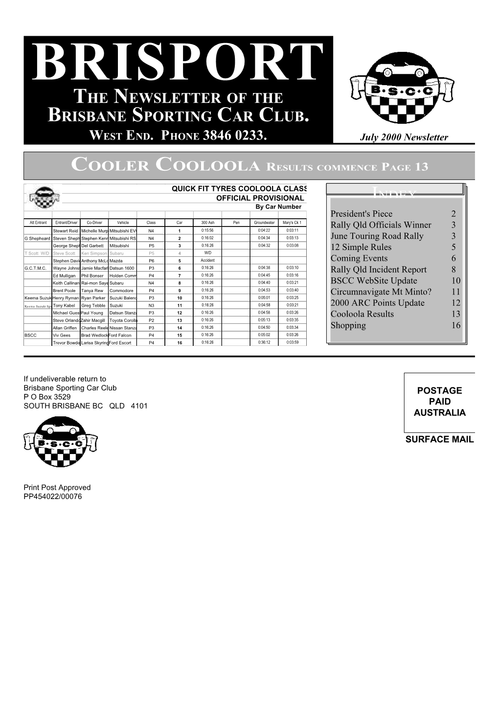 Brisport the Newsletter of the Brisbane Sporting Car Club