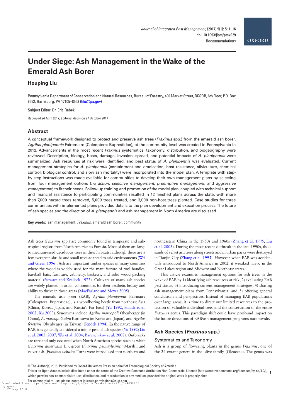 Under Siege: Ash Management in the Wake of the Emerald Ash Borer