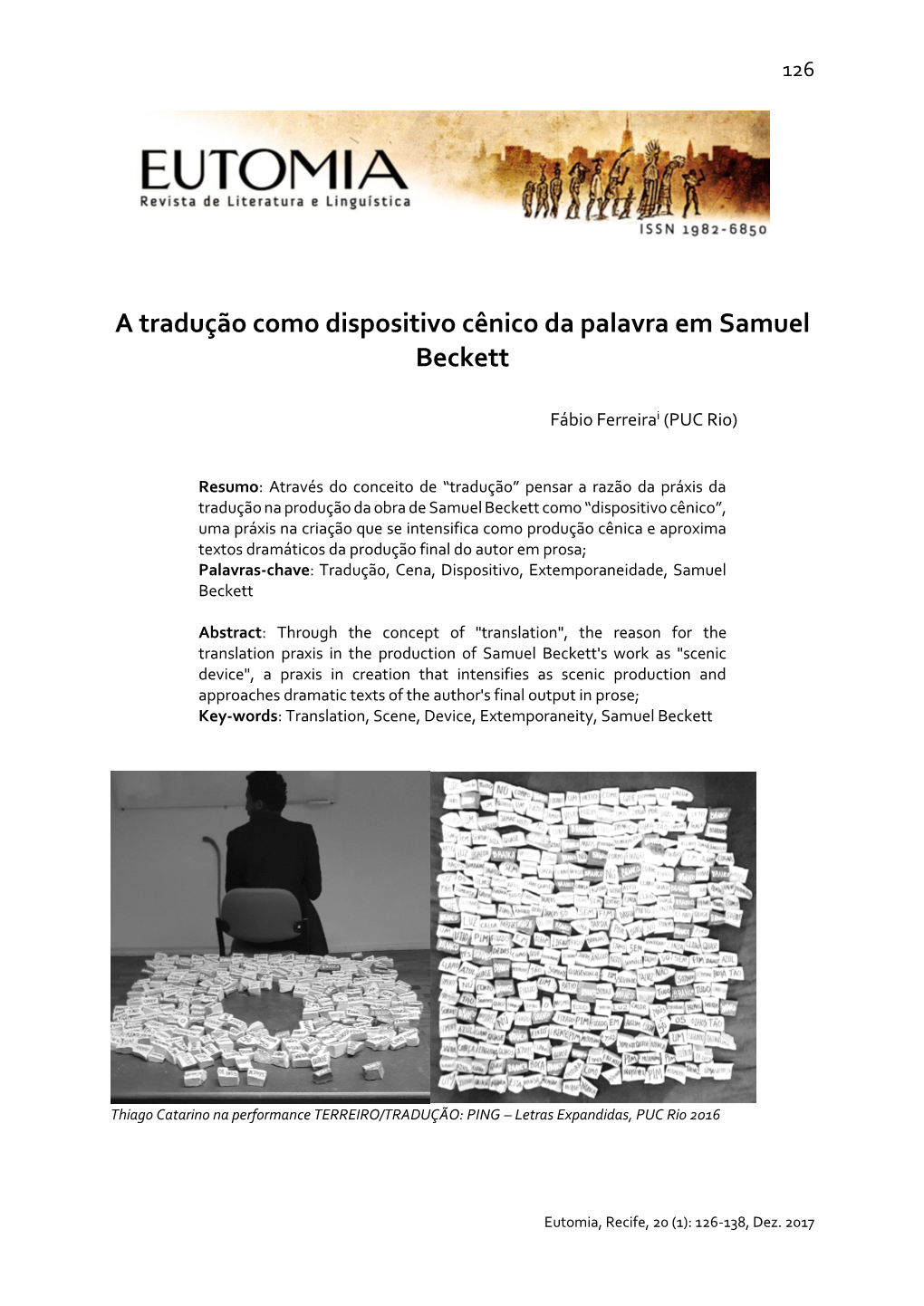 A Tradução Como Dispositivo Cênico Da Palavra Em Samuel Beckett