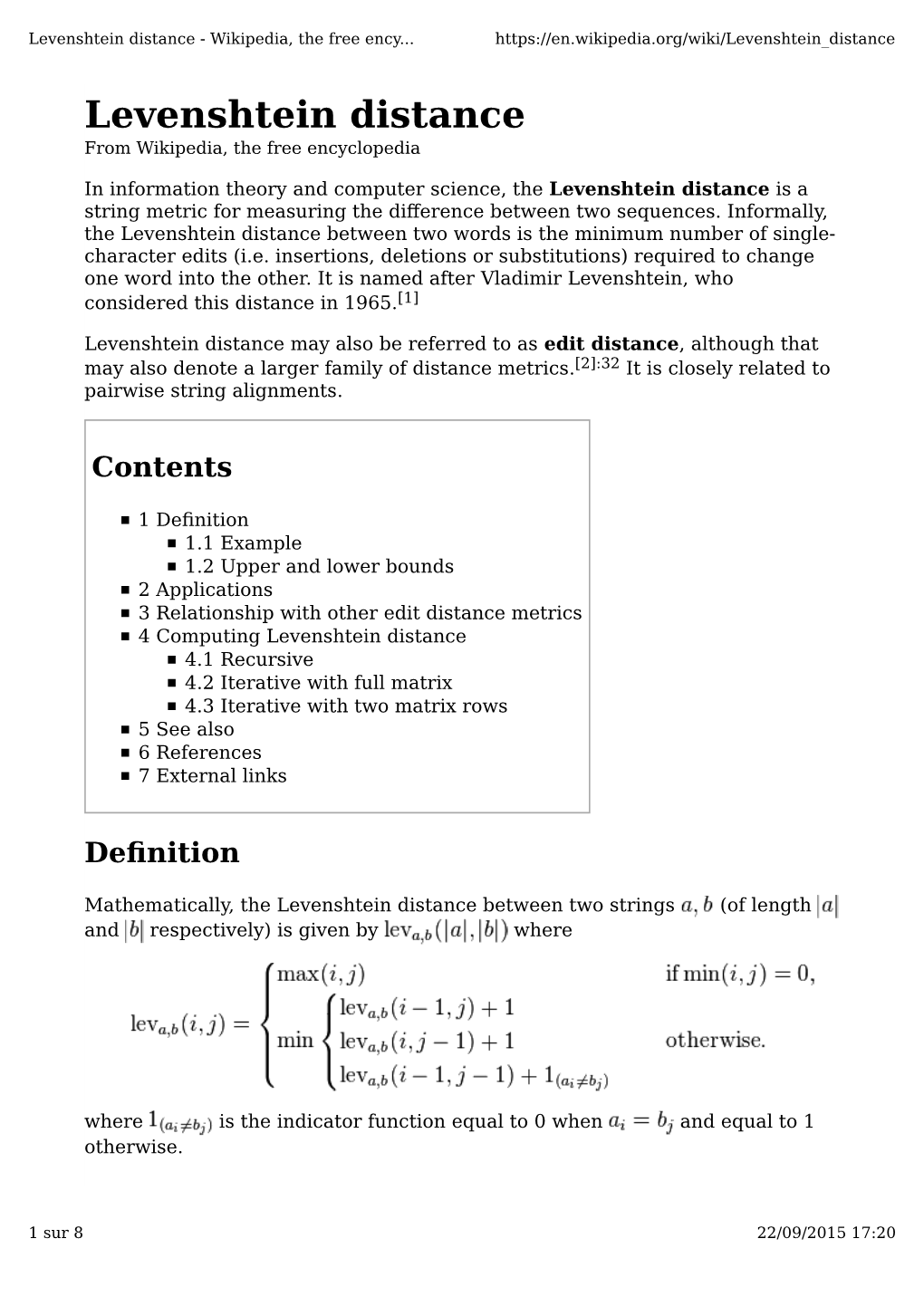 Levenshtein Distance - Wikipedia, the Free Ency