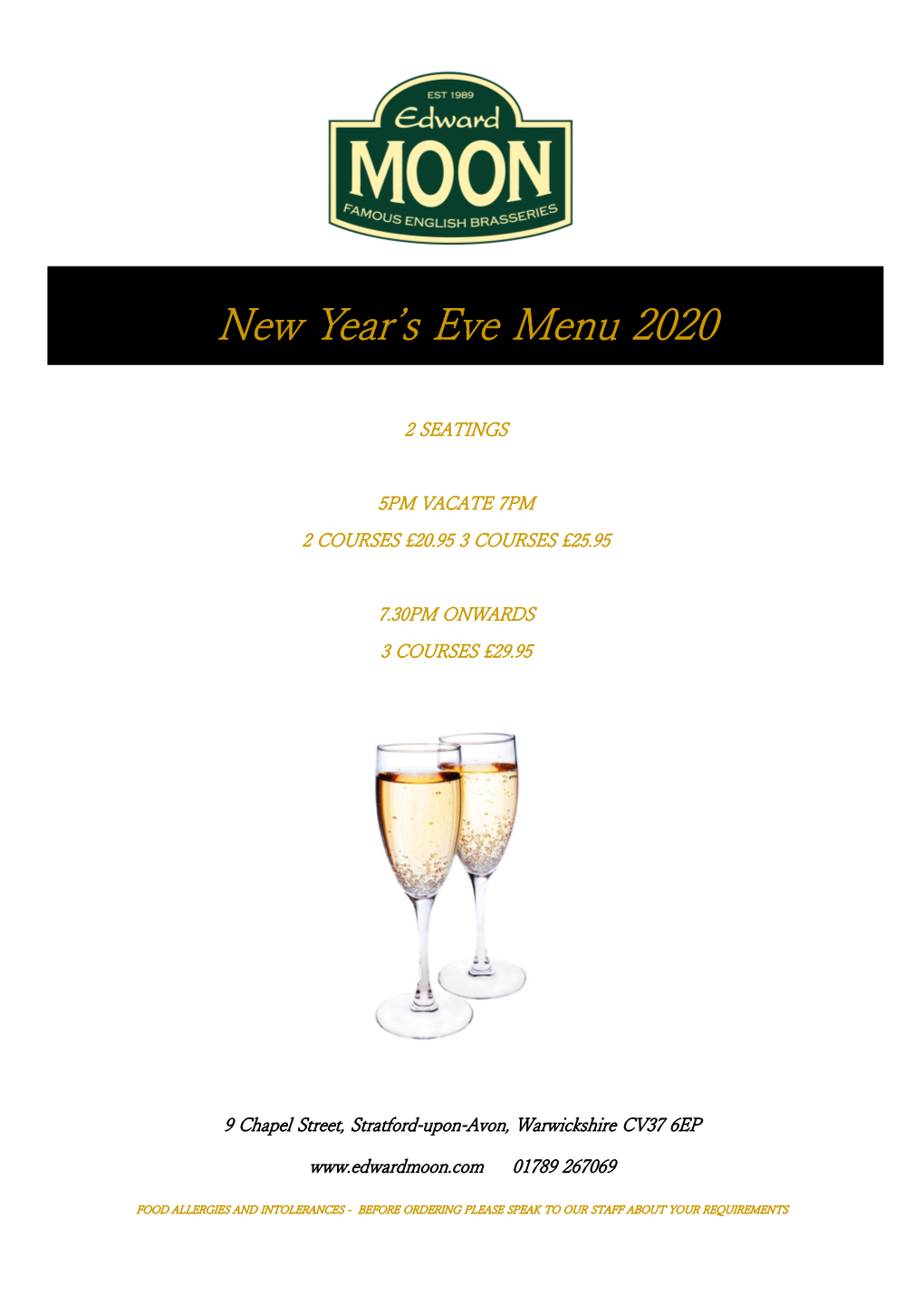 New Year's Eve Menu 2020