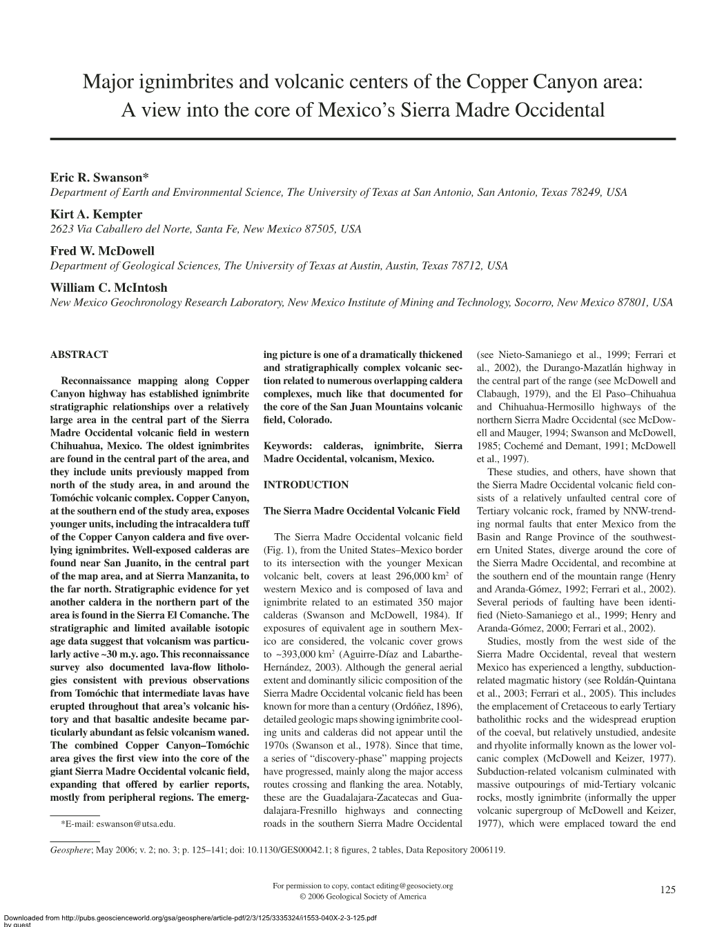 Major Ignimbrites and Volcanic Centers of the Copper Canyon Area: a View Into the Core of Mexico’S Sierra Madre Occidental