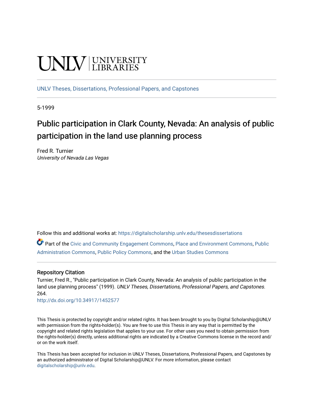 Public Participation in Clark County, Nevada: an Analysis of Public Participation in the Land Use Planning Process