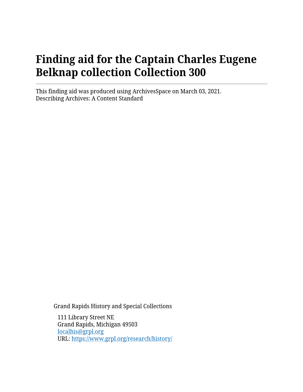 Capt. Charles Eugene Belknap Collection