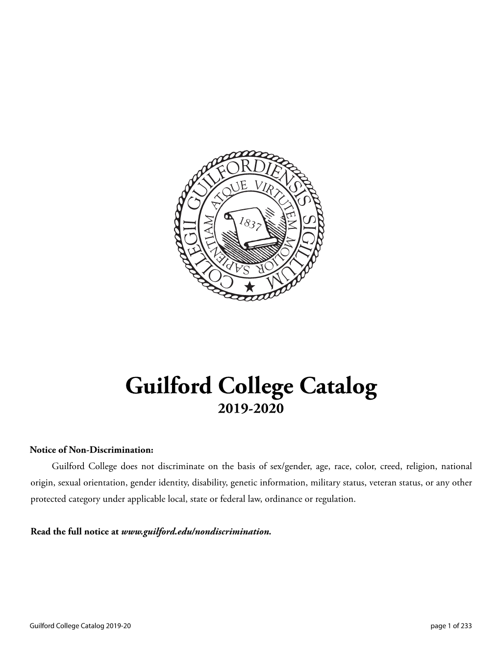 Guilford College Catalog 2019-2020