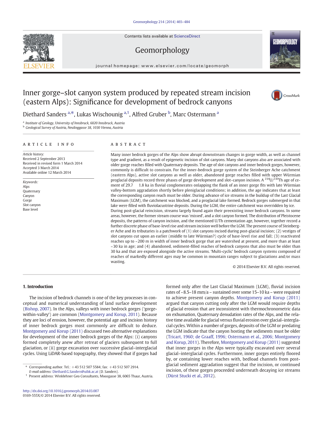 Inner Gorge–Slot Canyon System Produced by Repeated Stream Incision (Eastern Alps): Significance for Development of Bedrock Ca