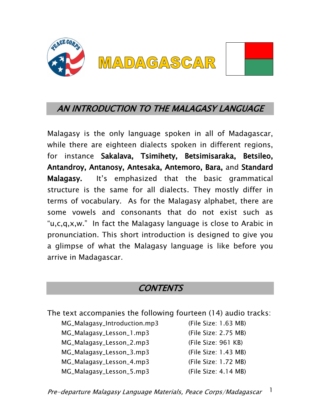 An Introductory to the Malagasy Language