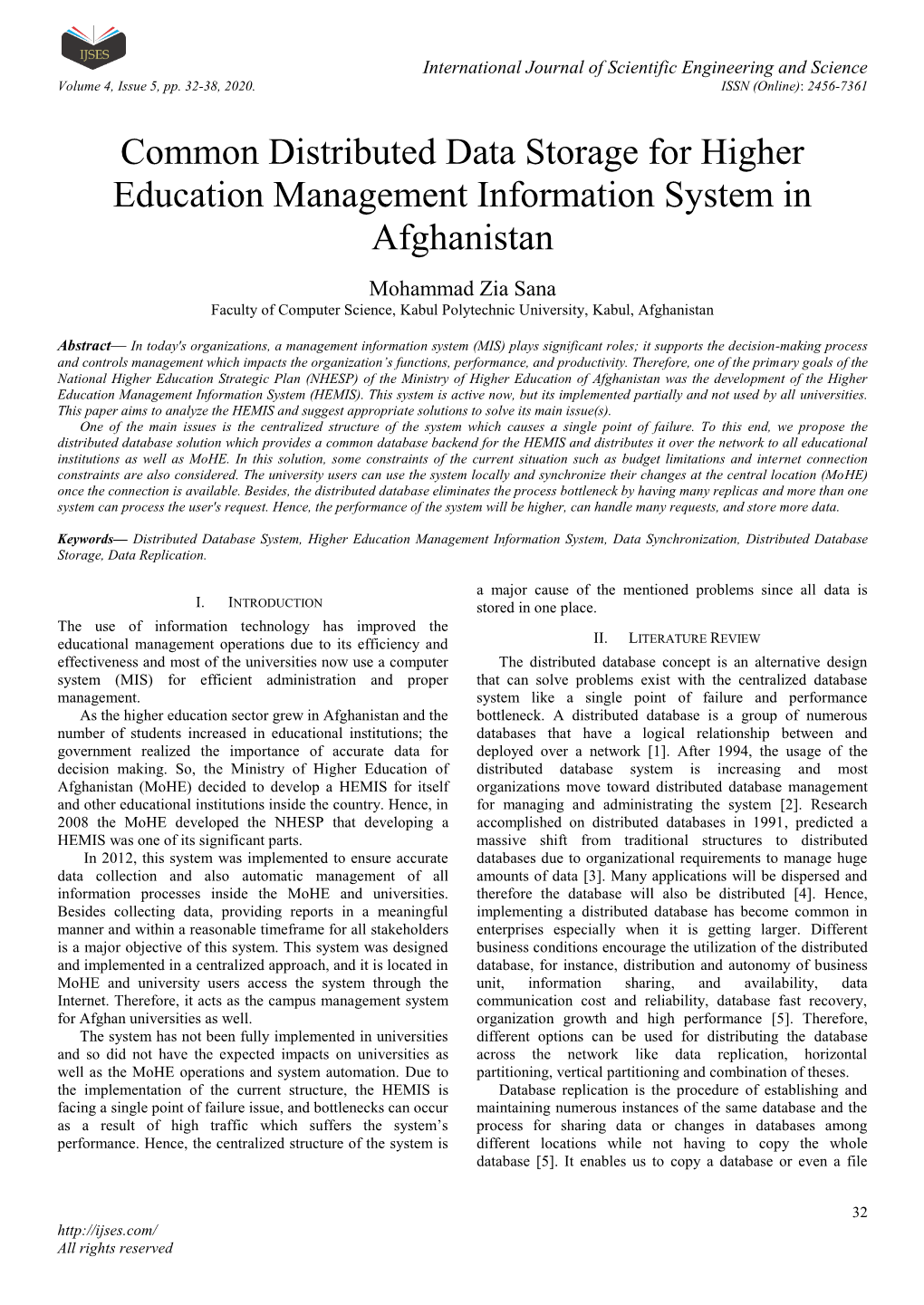 Common Distributed Data Storage for Higher Education Management Information System in Afghanistan