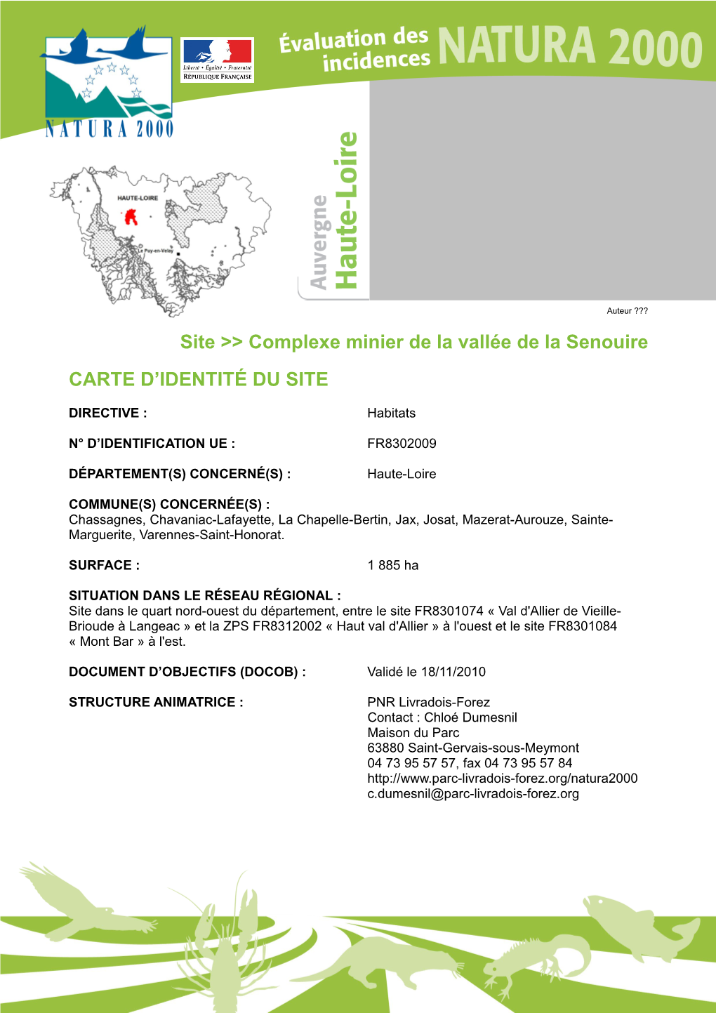 Site &gt;&gt; Complexe Minier De La Vallée De La Senouire CARTE D'identité