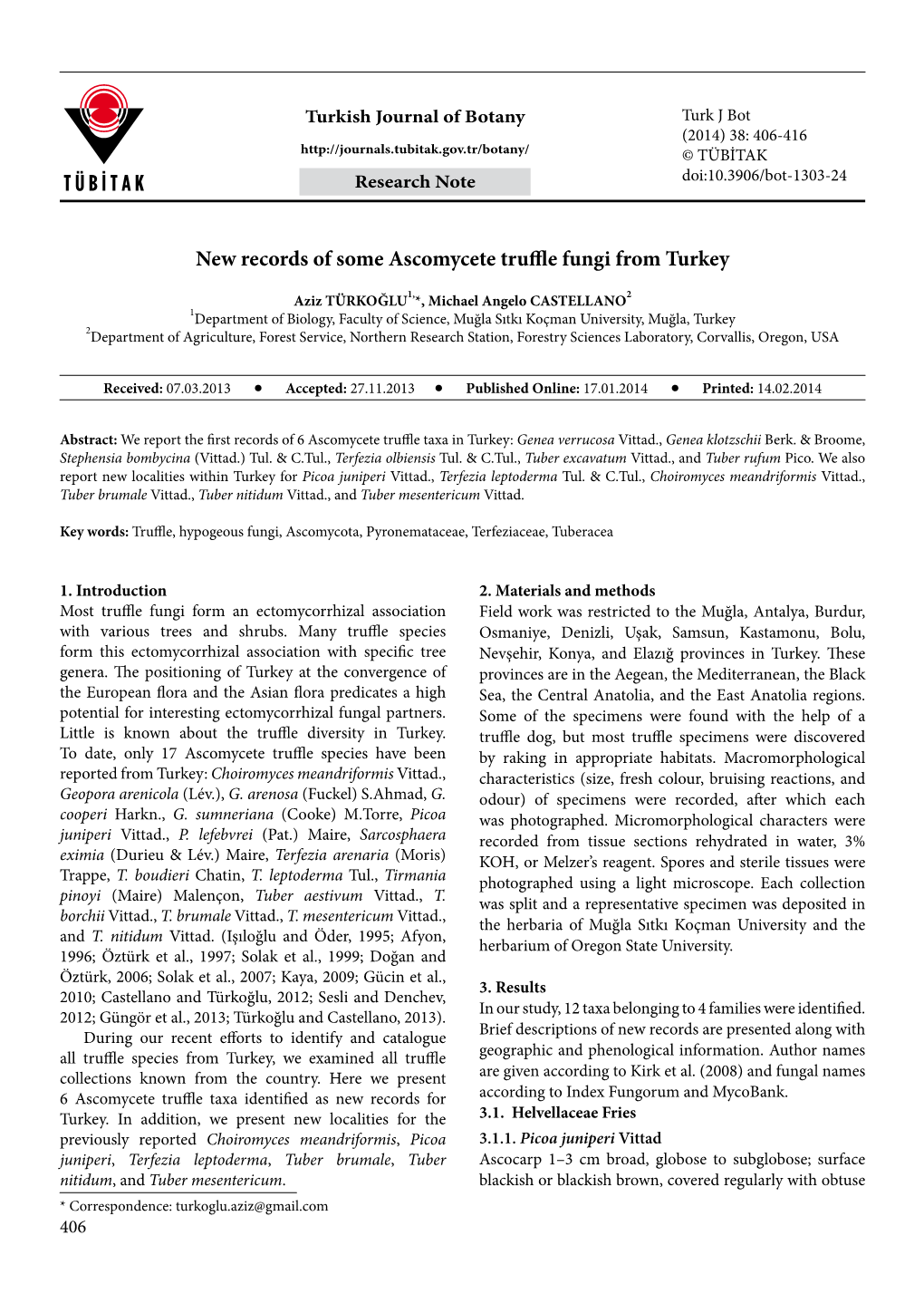 New Records of Some Ascomycete Truffle Fungi from Turkey