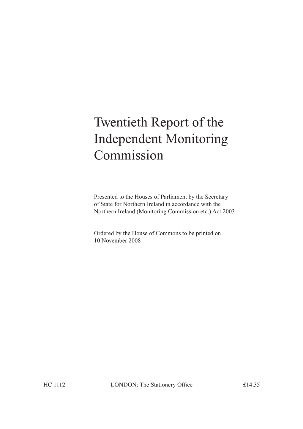 Twentieth Report of the Independent Monitoring Commission