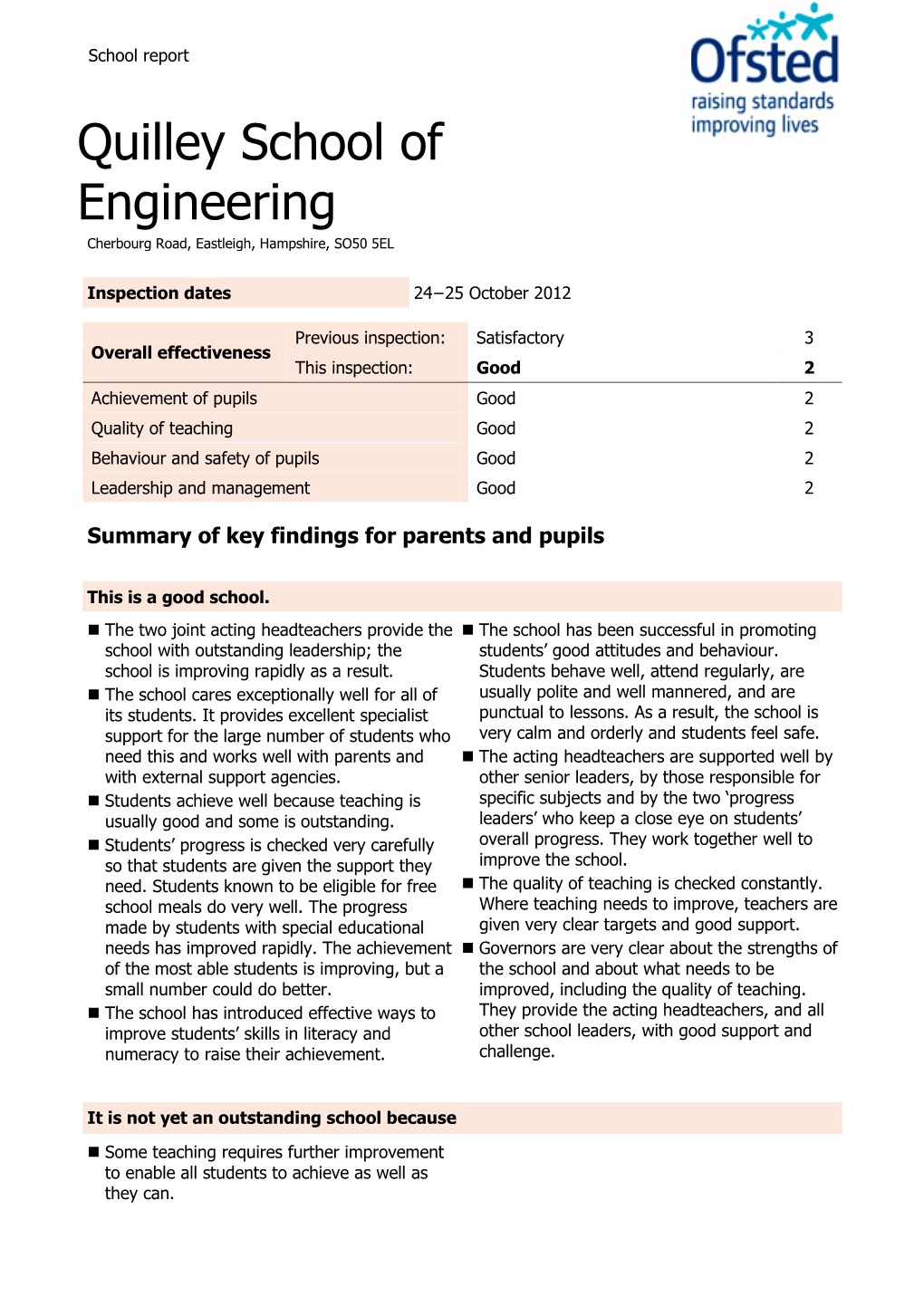 Quilley School of Engineering Cherbourg Road, Eastleigh, Hampshire, SO50 5EL