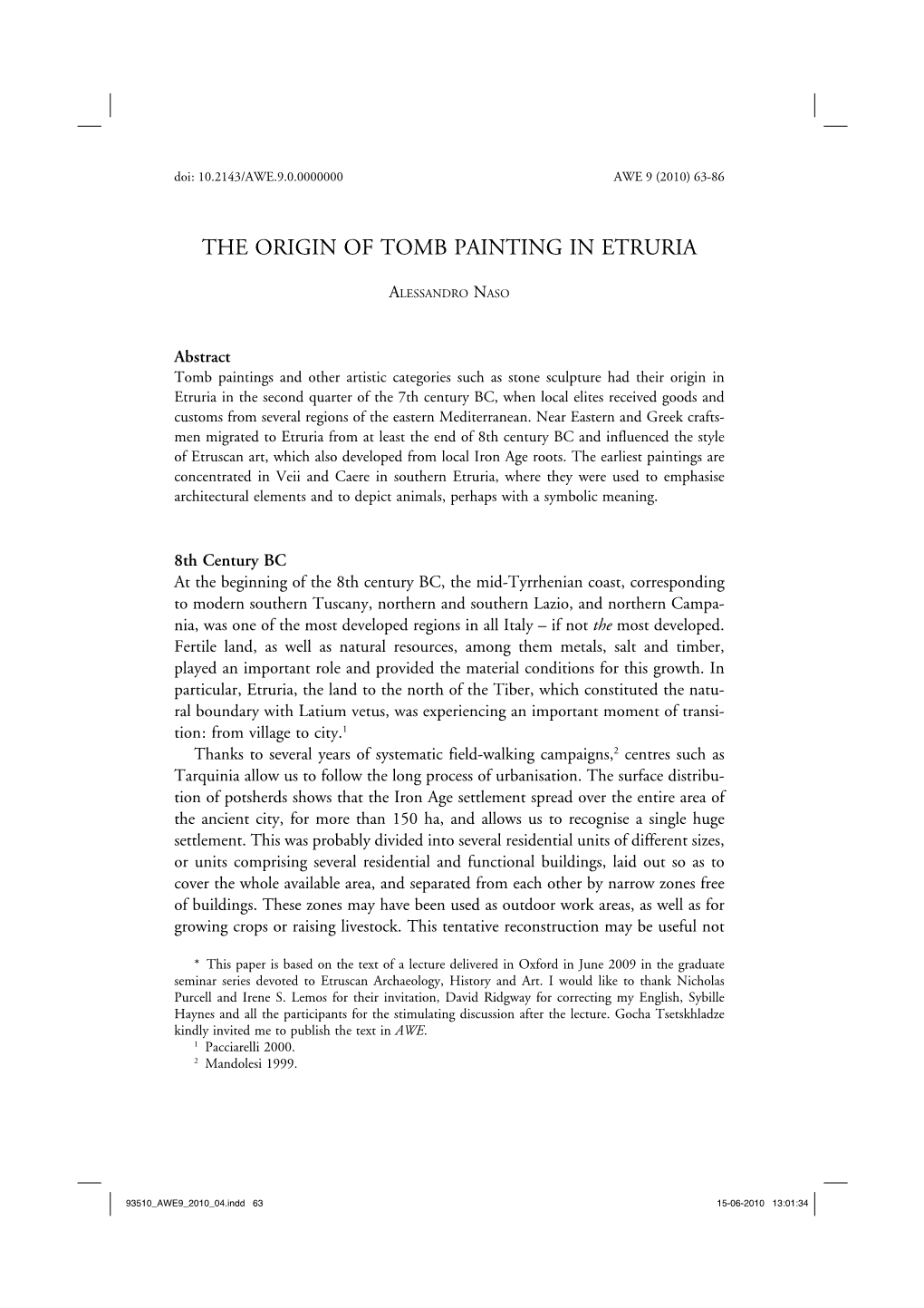 The Origin of Tomb Painting in Etruria