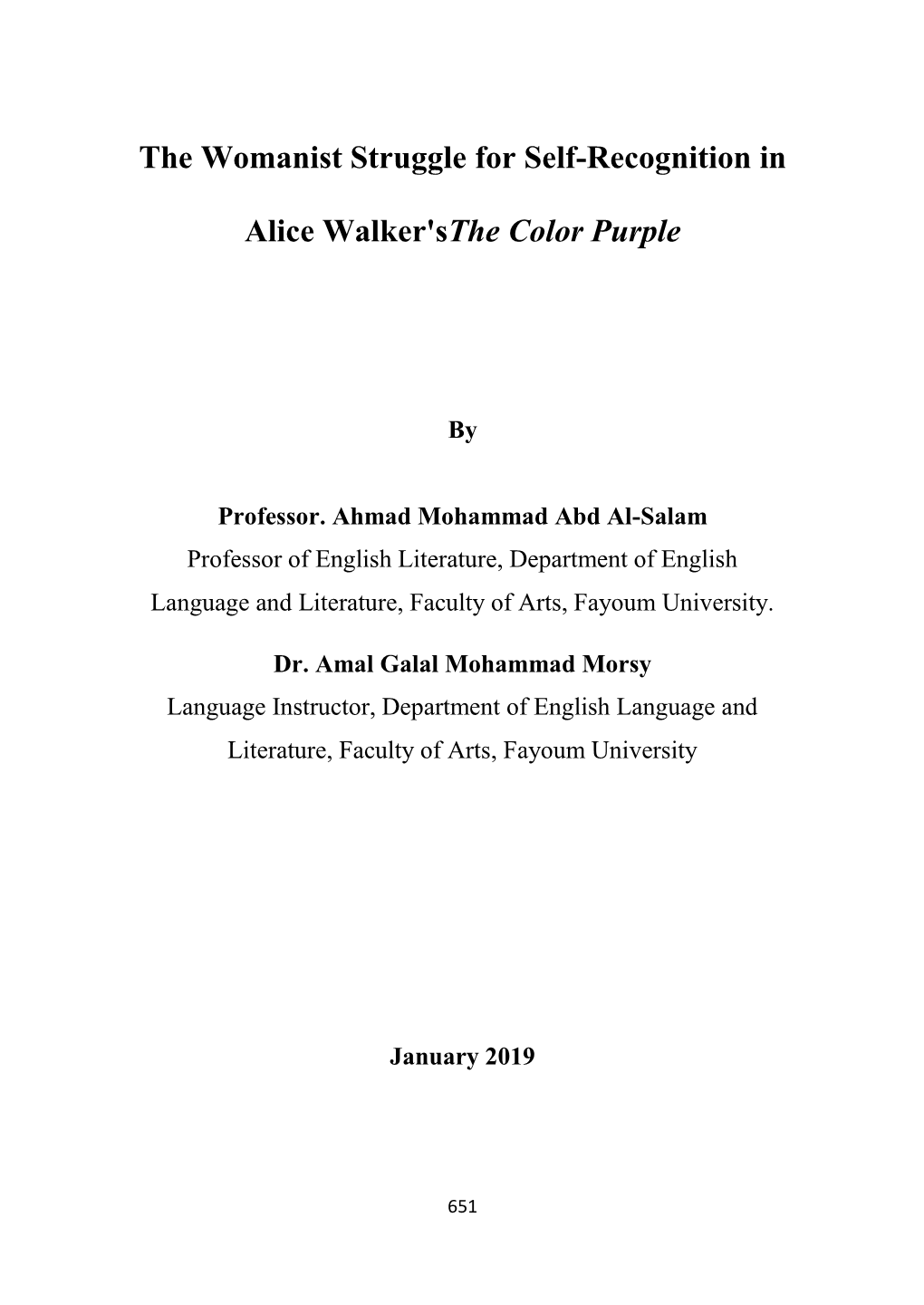 The Womanist Struggle for Self-Recognition in Alice Walker