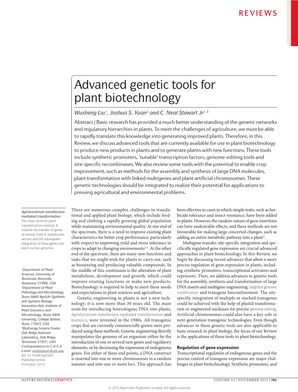 Advanced Genetic Tools for Plant Biotechnology
