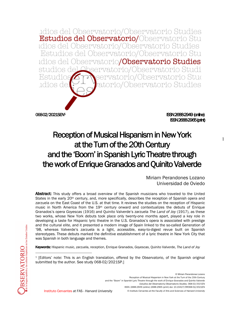 Reception of Musical Hispanism in New York at the Turn of the 20Th