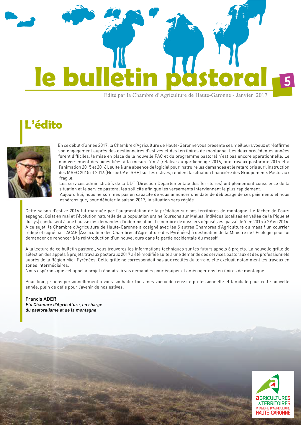 Le Bulletin Pastoral 5 Edité Par La Chambre D’Agriculture De Haute-Garonne - Janvier 2017