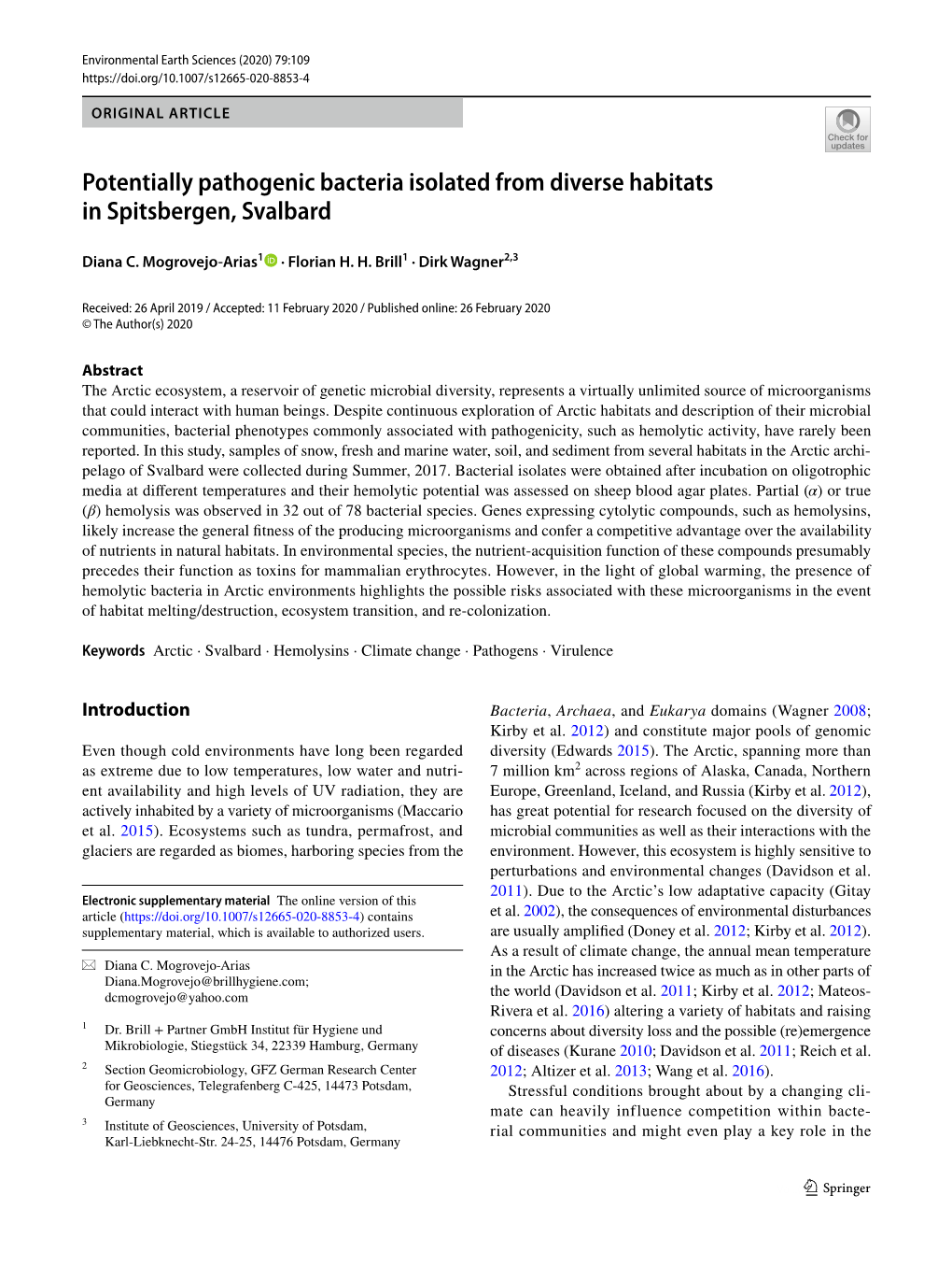 Potentially Pathogenic Bacteria Isolated from Diverse Habitats in Spitsbergen, Svalbard