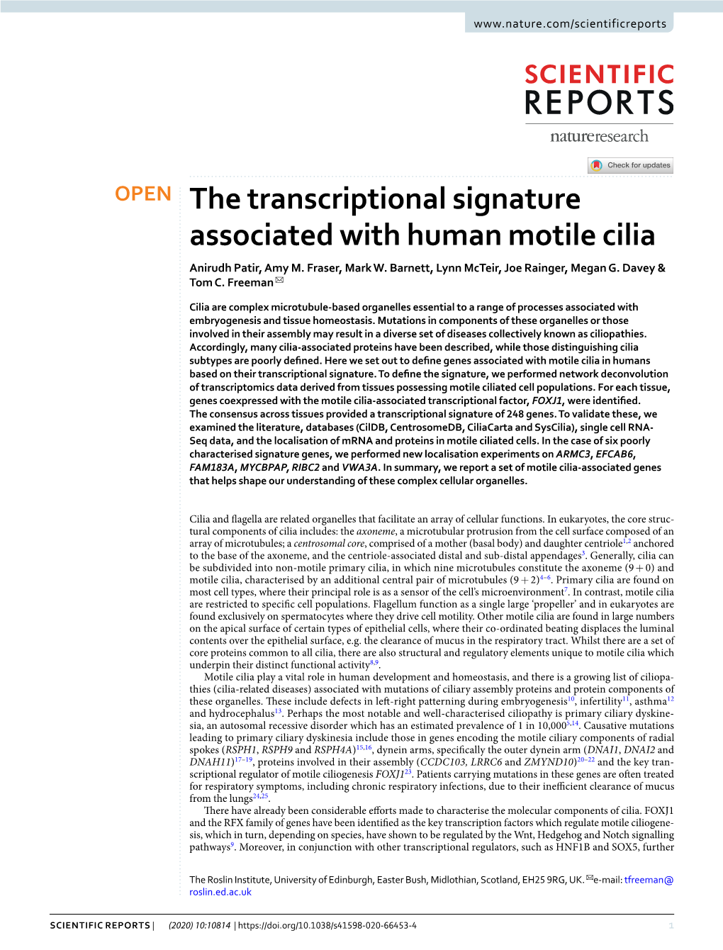 The Transcriptional Signature Associated with Human Motile Cilia Anirudh Patir, Amy M