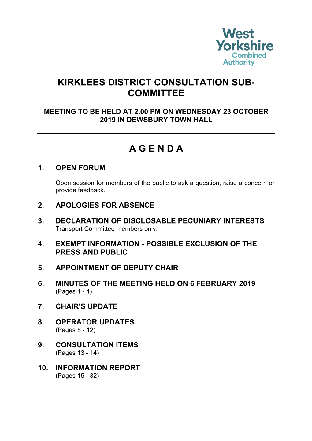 (Public Pack)Agenda Document for Kirklees District Consultation Sub