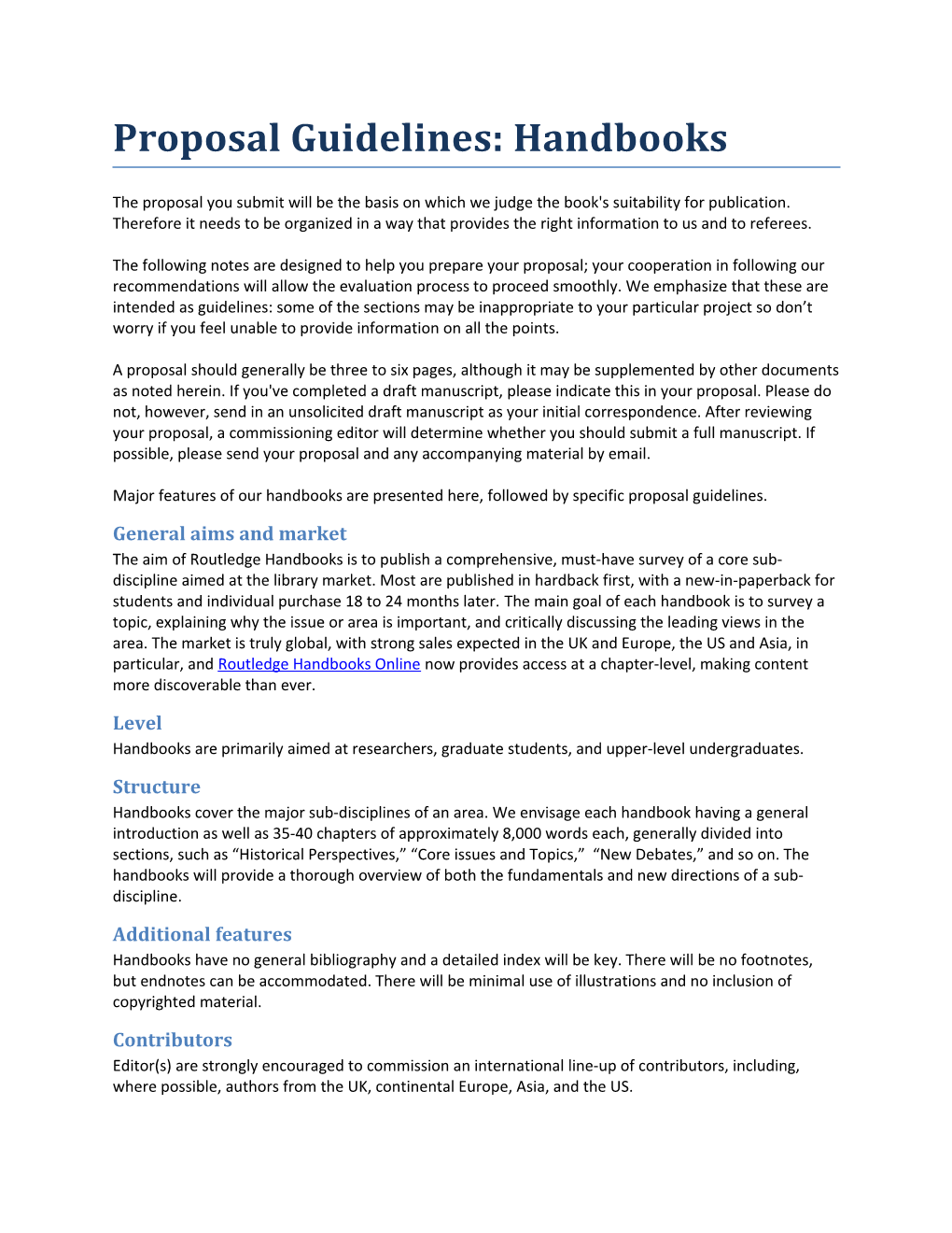 Proposal Guidelines: Handbooks