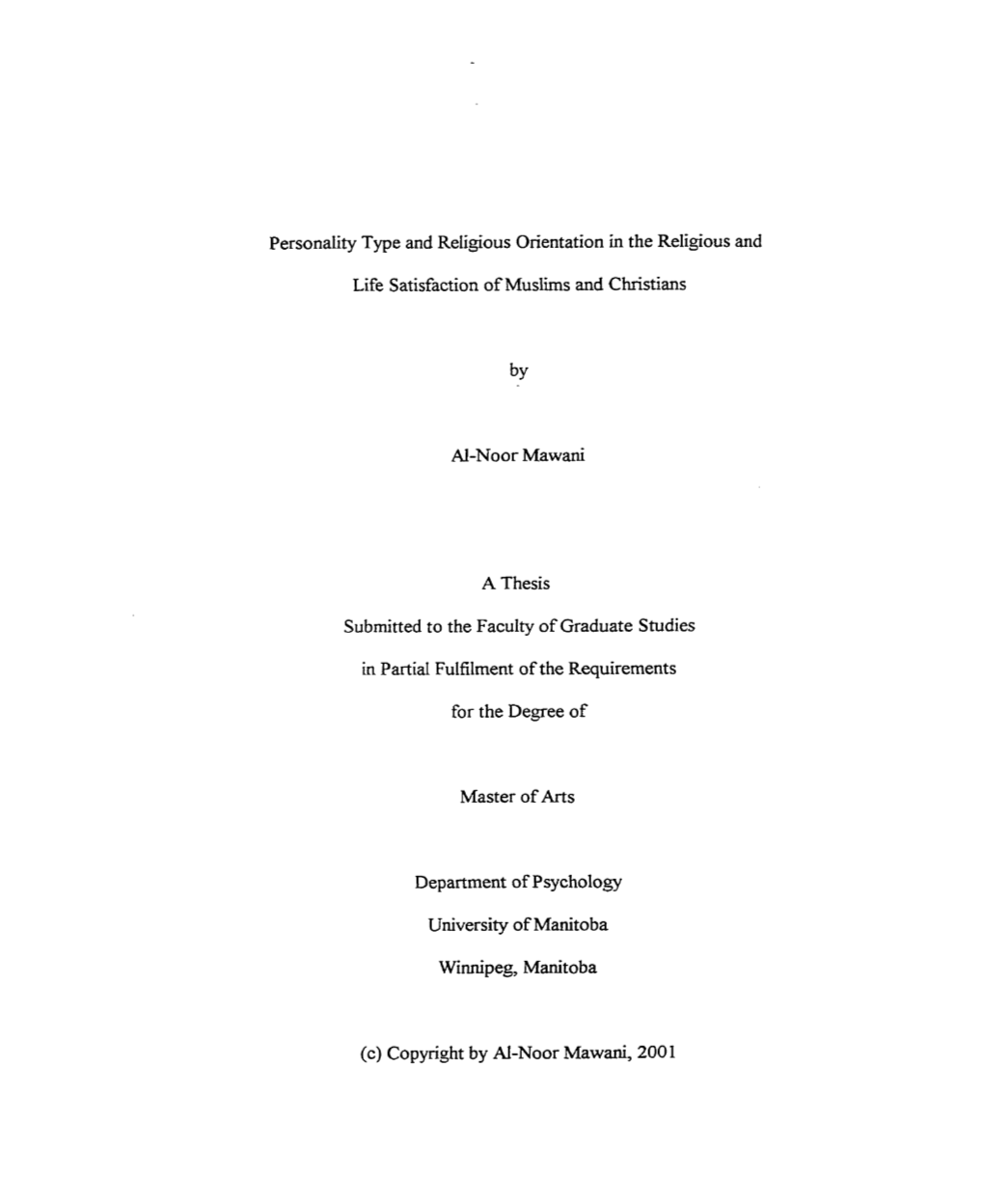 Personality Type and Religious Orientation in the Religious and Life