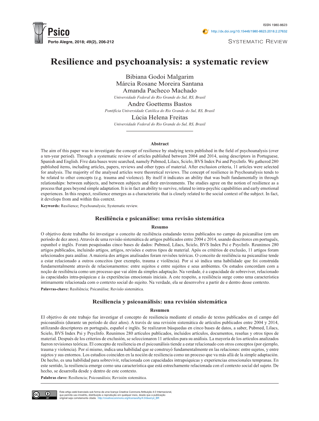 Resilience and Psychoanalysis: a Systematic Review