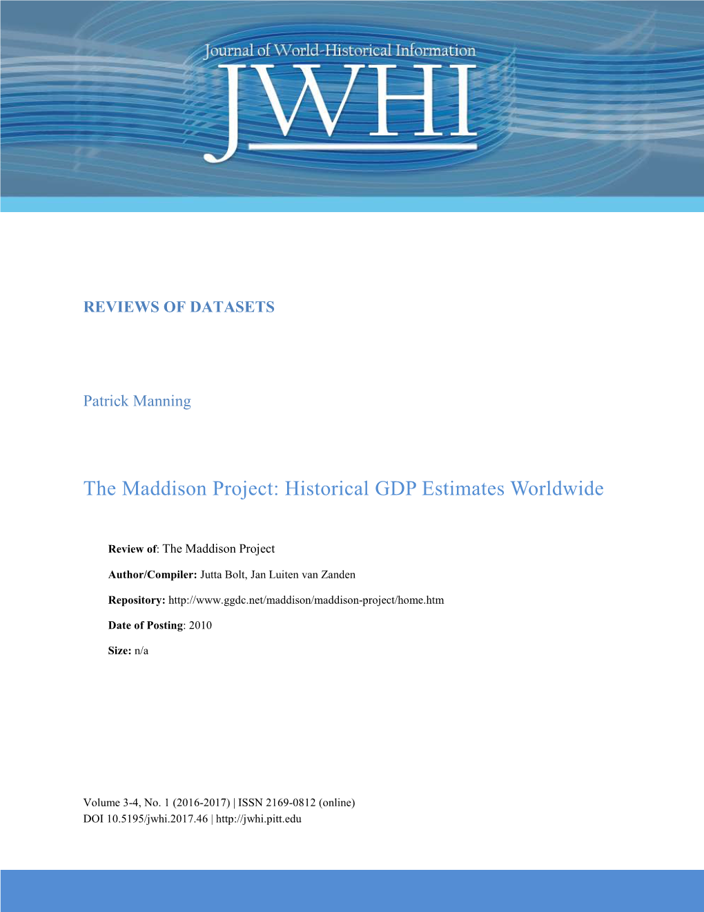 The Maddison Project: Historical GDP Estimates Worldwide