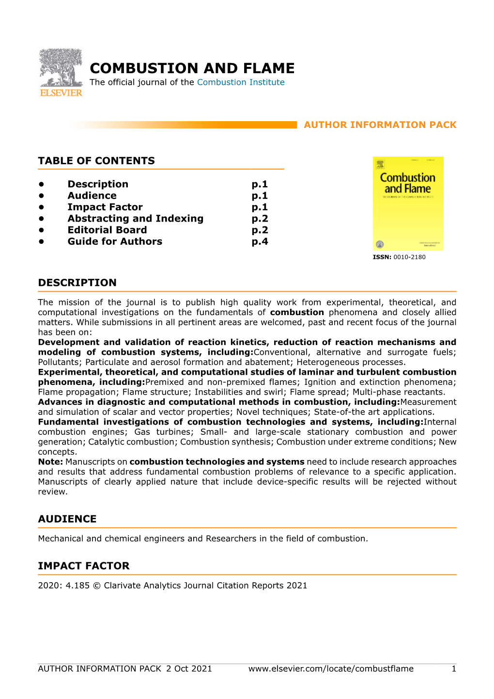 COMBUSTION and FLAME the Official Journal of the Combustion Institute