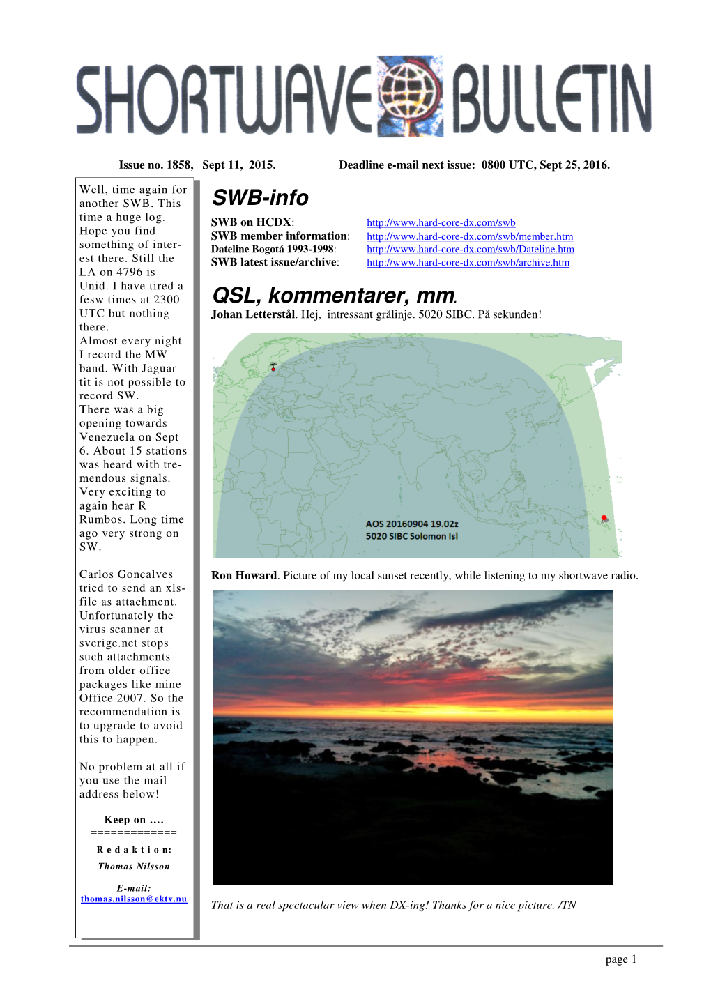 SWB-Info QSL, Kommentarer