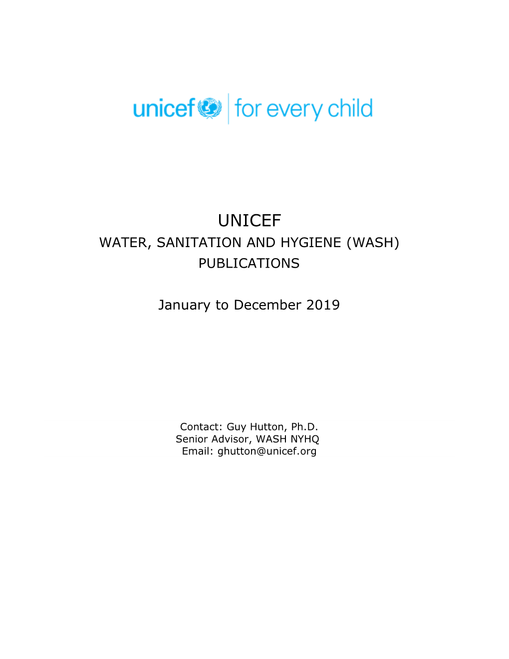 Water, Sanitation and Hygiene (Wash) Publications