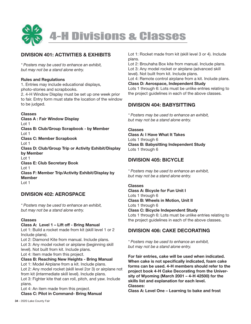 4-H Divisions & Classes