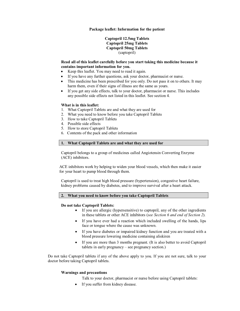 Package Leaflet: Information for the Patient Captopril 12.5Mg Tablets