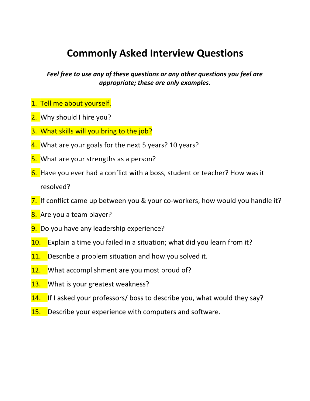 Sample Interview Questions s3