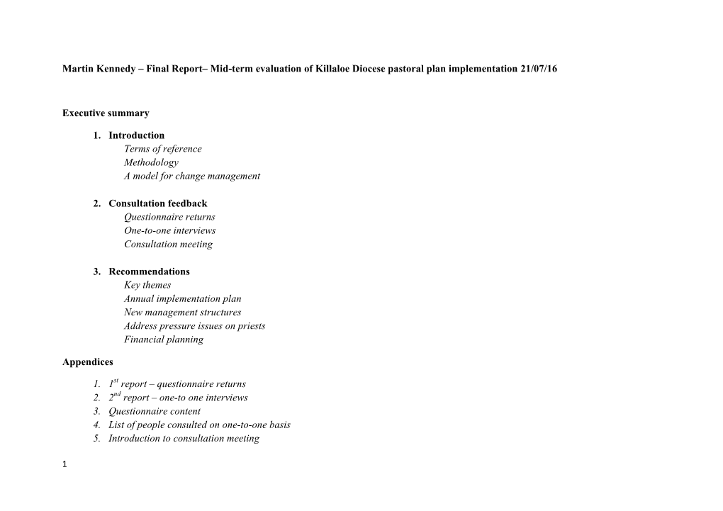 Martin Kennedy – Final Report– Mid-Term Evaluation of Killaloe Diocese Pastoral Plan Implementation 21/07/16