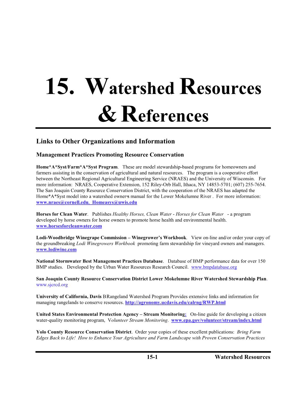 15. Watershed Resources &References