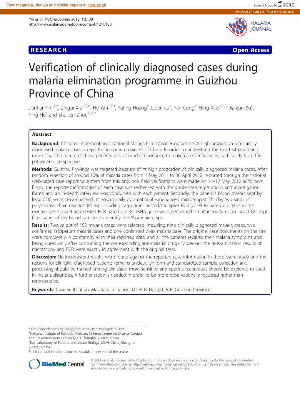 Verification of Clinically Diagnosed Cases During Malaria
