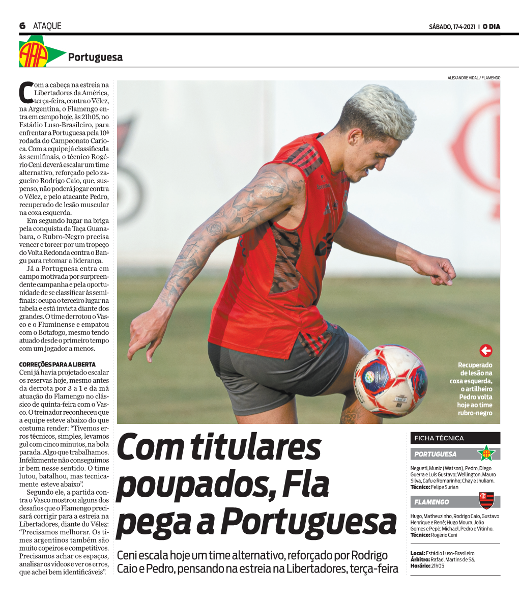 Com Titulares Poupados, Fla Pega a Portuguesa