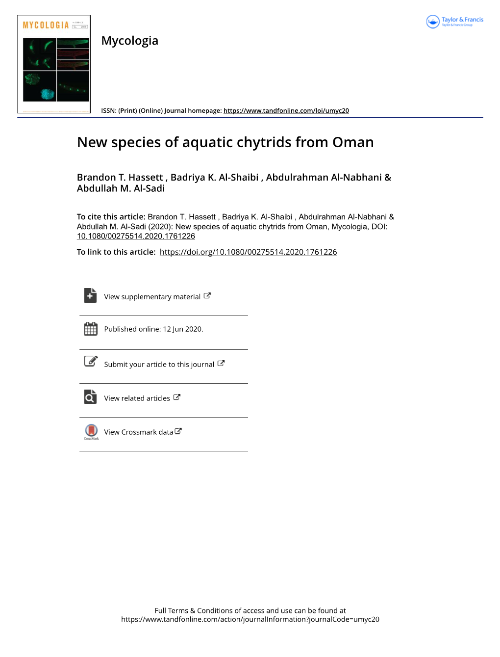 New Species of Aquatic Chytrids from Oman