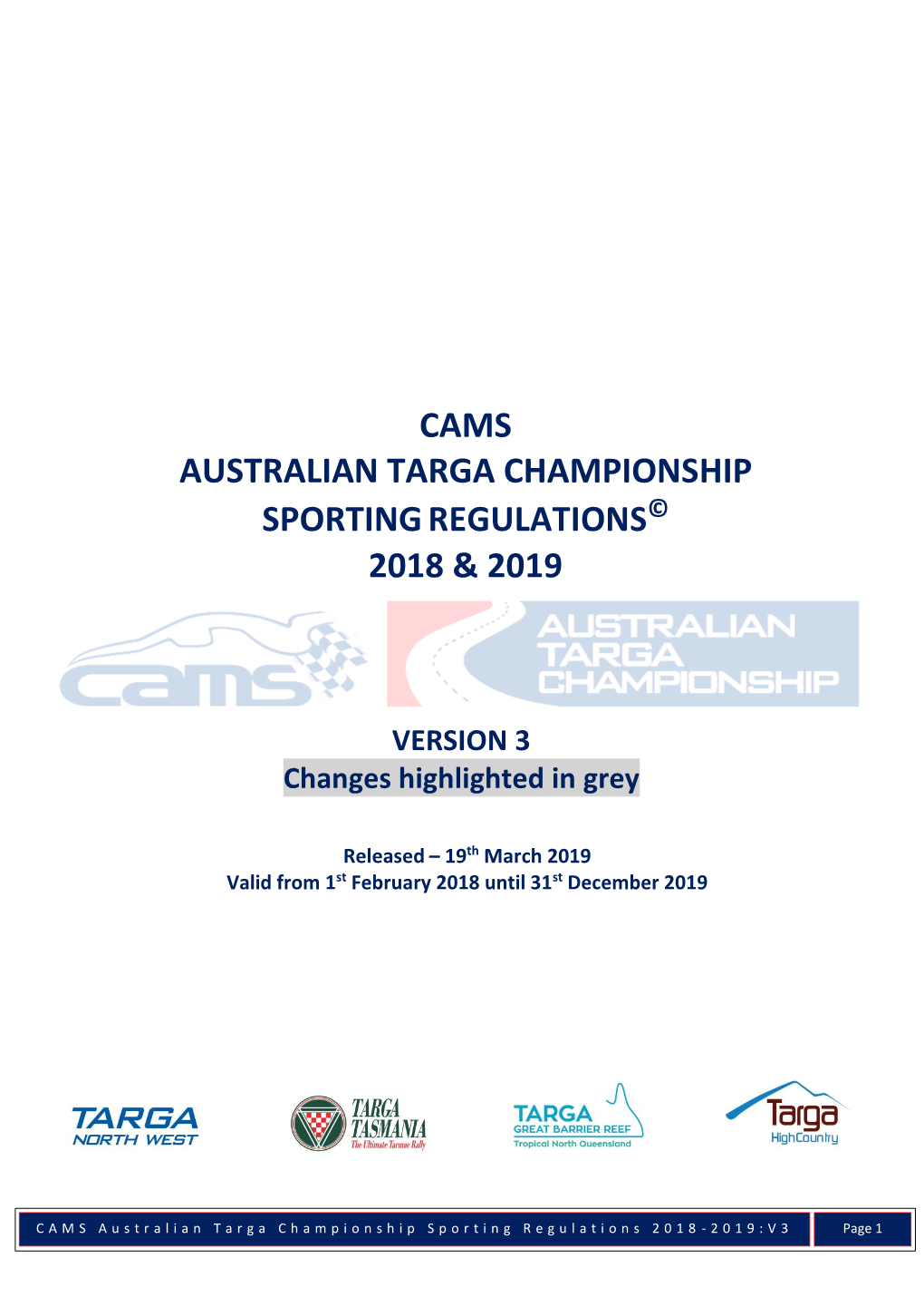 CAMS Australian Targa Championship Sporting Regulations 2018 - 2019:V3 Page 1