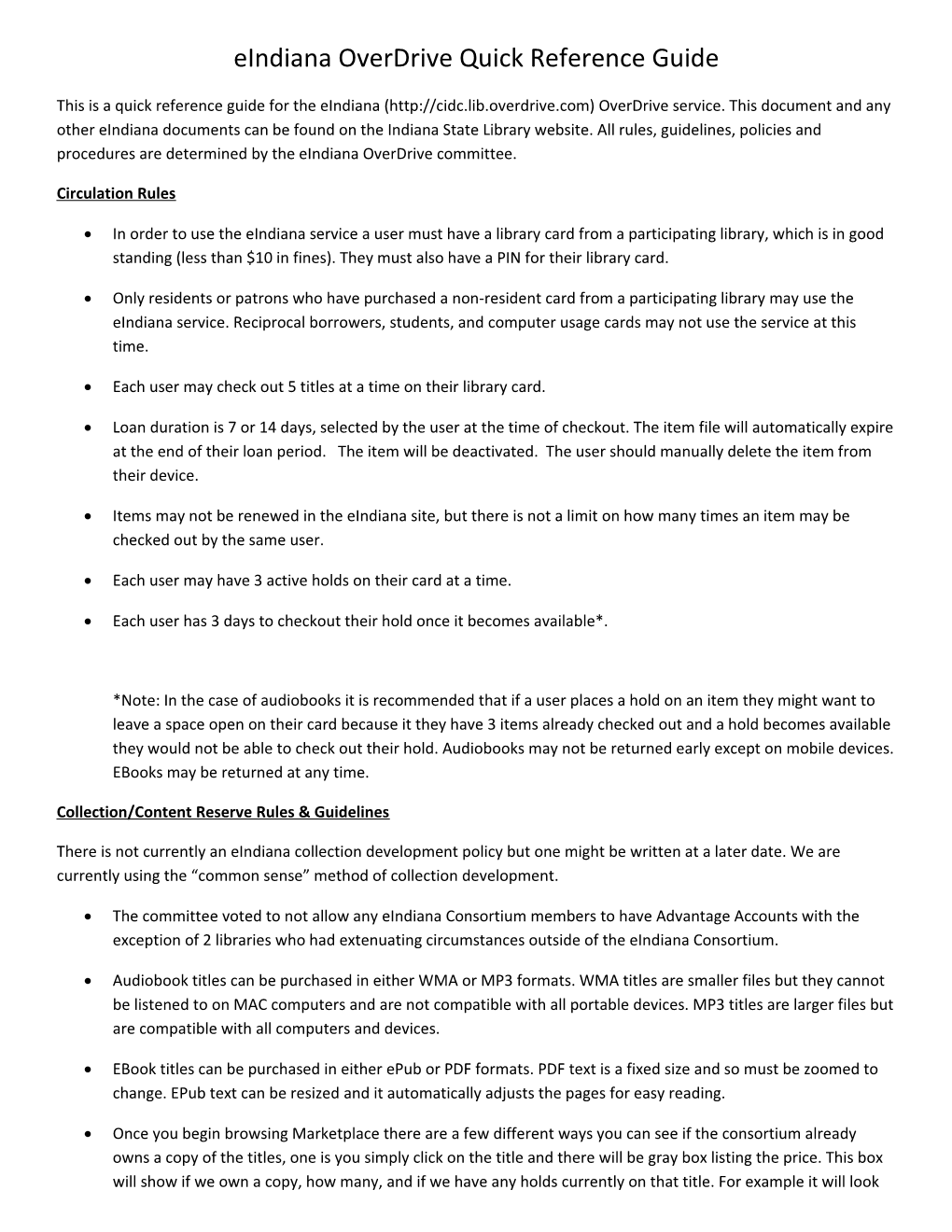 Eindiana Overdrive Quick Reference Guide