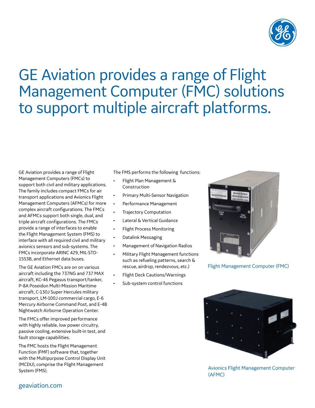 GE Aviation Provides a Range of Flight Management Computer (FMC) Solutions to Support Multiple Aircraft Platforms